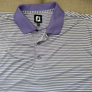 Mens Footjoy purple and white stripe golf polo shirt.